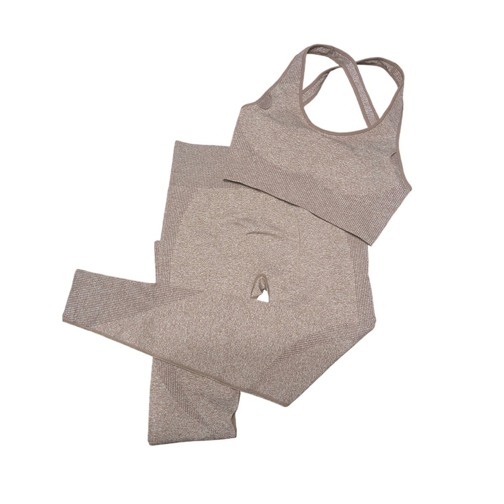 LA+IMAGE Womens Brown Heathered Seamless Leggings and Sports Bra Set L